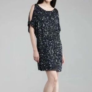 Caché | Navy Sequin Cold Shoulder Glamorous Shimmering Shift Dress Size 6